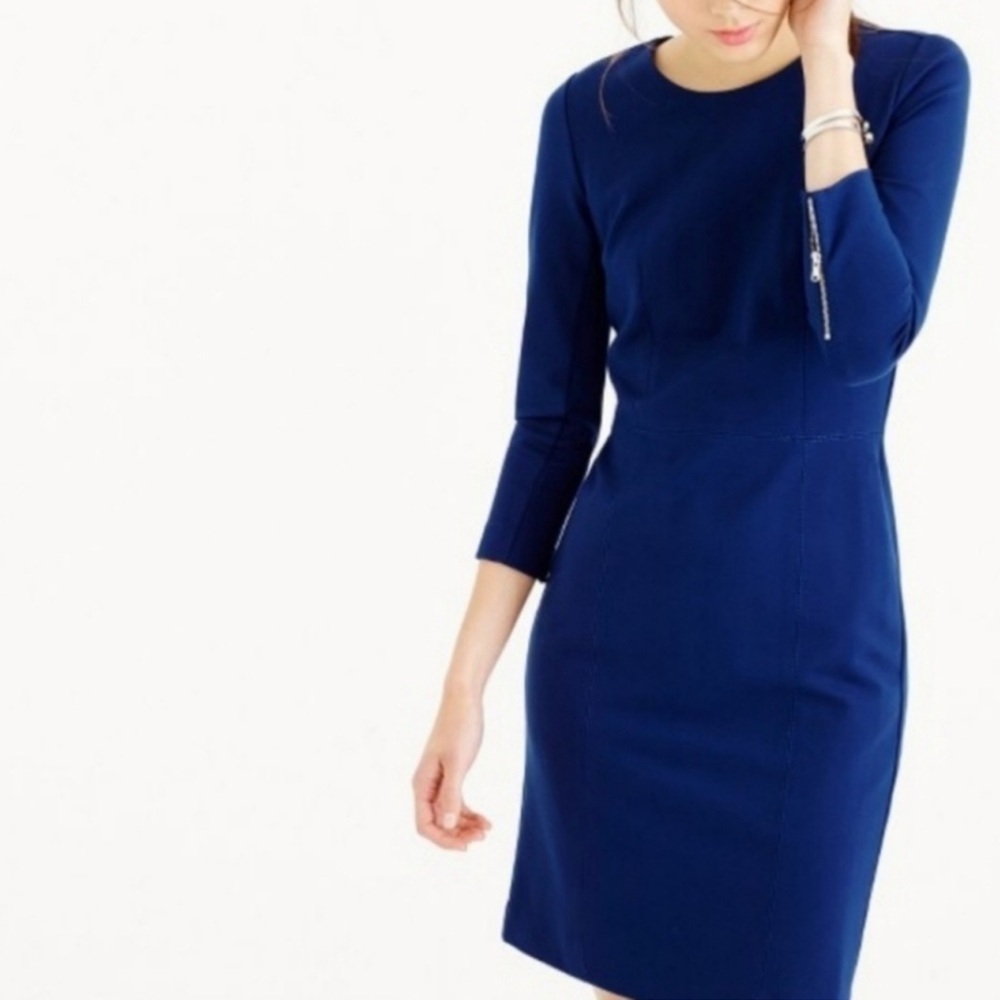 J. CREW STRUCTURED STRETCH Long Sleeve SHEATH DRESS Blue sz 0